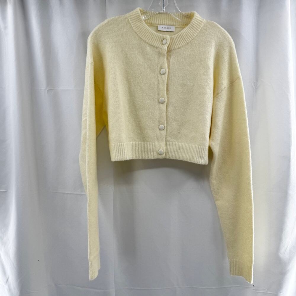 Meshki Shelby Cropped Wool Blend Cardigan Sweater Sz M Ivory